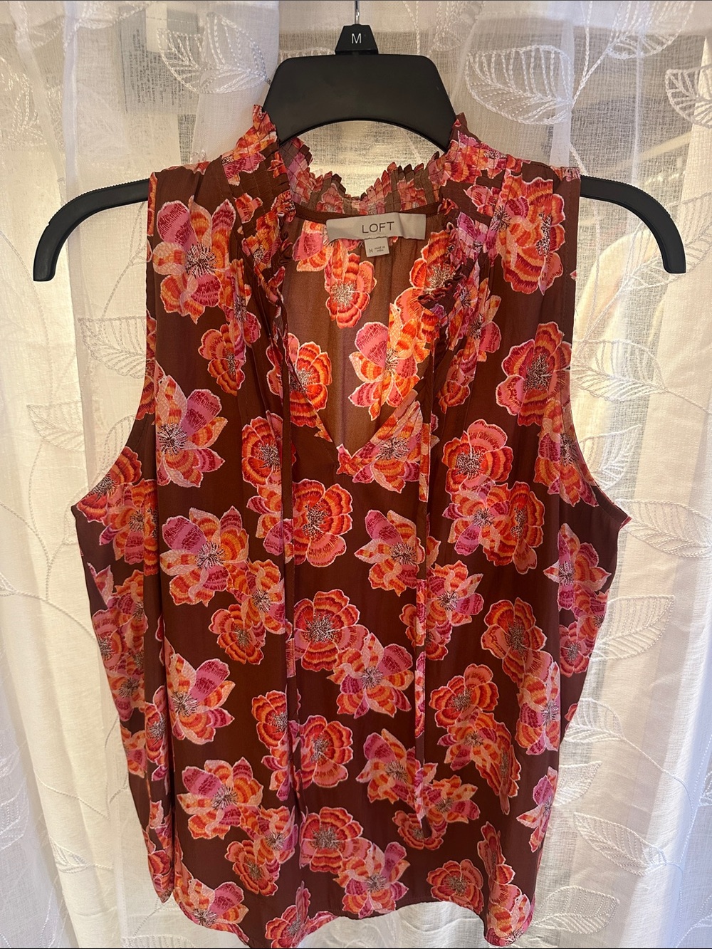 LOFT Brown Floral Sleeveless Camisole with Pink & Orange Flowers